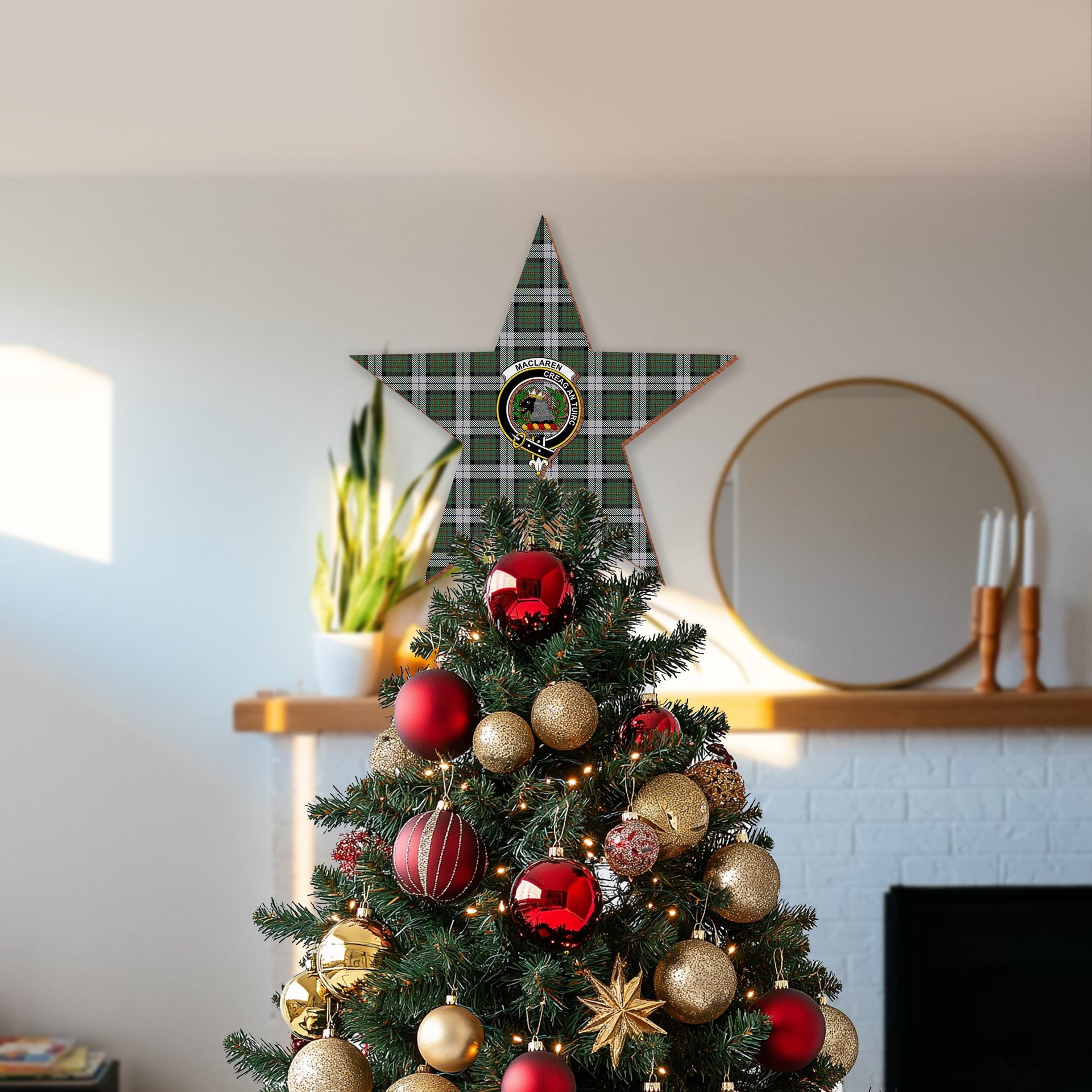 ScotsTee Shop Scottish MacLaren Dress Crest Tartan Wooden Christmas Tree Topper