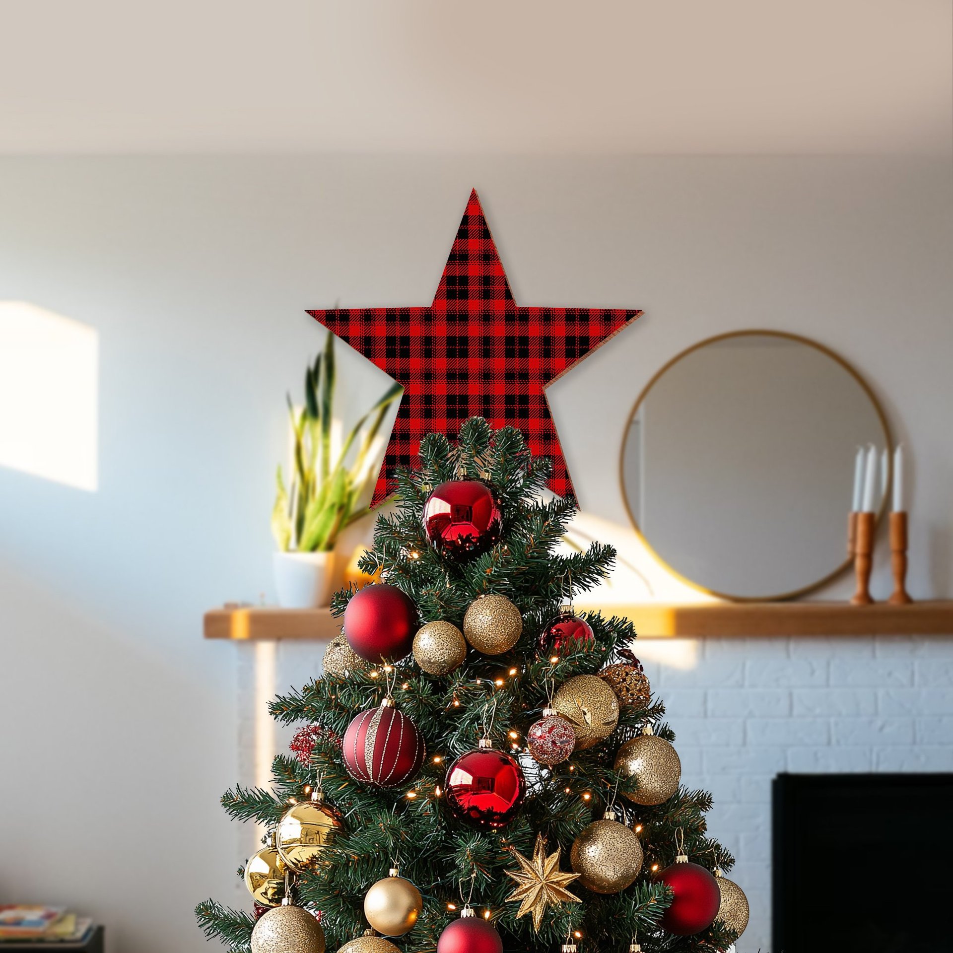 ScotsTee Shop Scottish Murray of Ochtertyre Modern Tartan Wooden Christmas Tree Topper