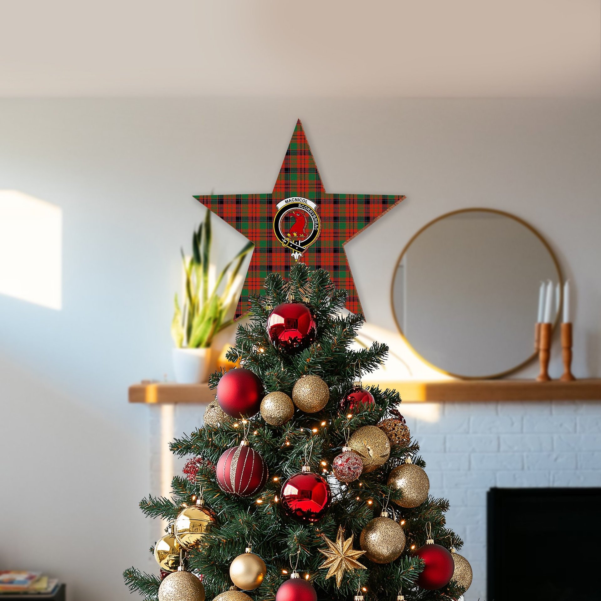 ScotsTee Shop Scottish MacNicol Ancient Crest Tartan Wooden Christmas Tree Topper