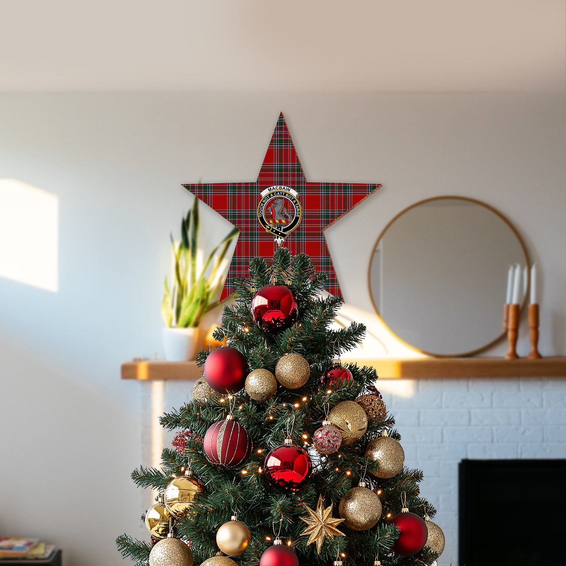 ScotsTee Shop Scottish MacBain Crest Tartan Wooden Christmas Tree Topper