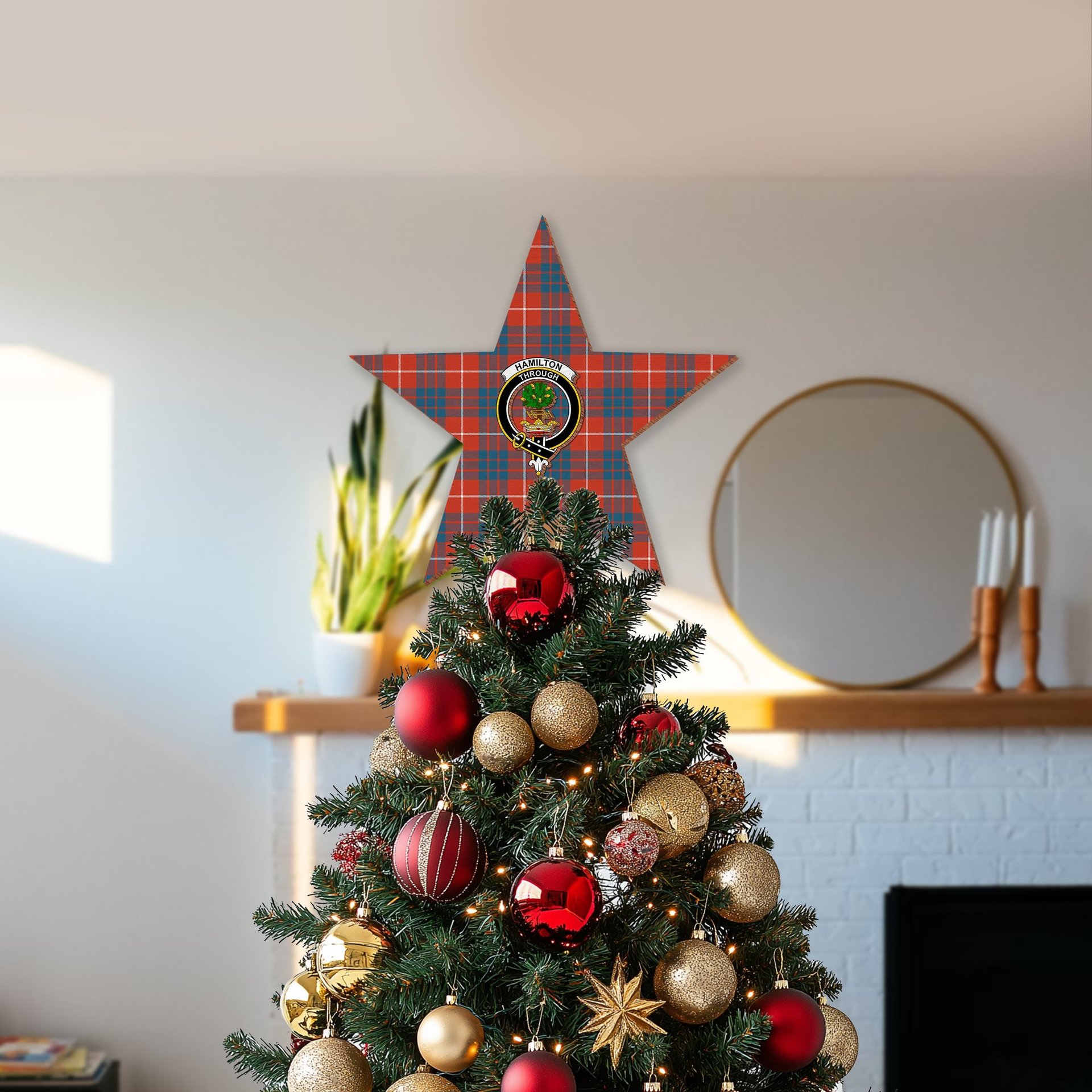 ScotsTee Shop Scottish Hamilton Ancient Crest Tartan Wooden Christmas Tree Topper
