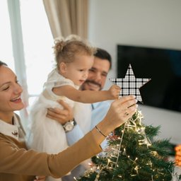 ScotsTee Shop Scottish McFarland Black White Modern Tartan Wooden Christmas Tree Topper