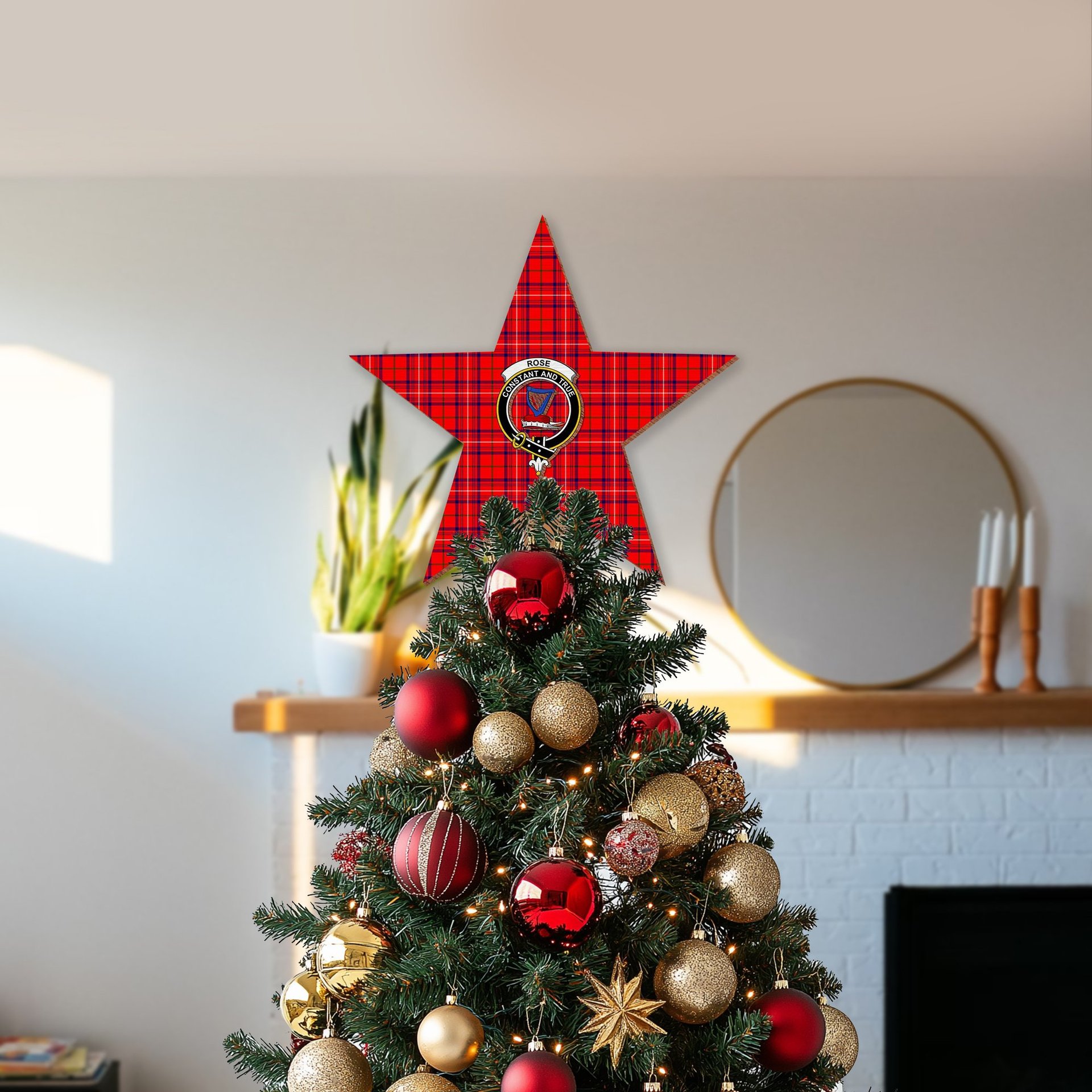 ScotsTee Shop Scottish Rose SC Crest Tartan Wooden Christmas Tree Topper