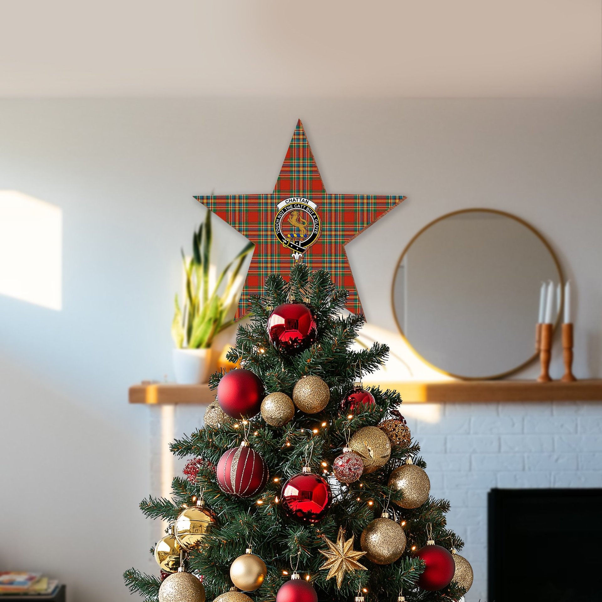 ScotsTee Shop Scottish Chattan Ancient Crest Tartan Wooden Christmas Tree Topper