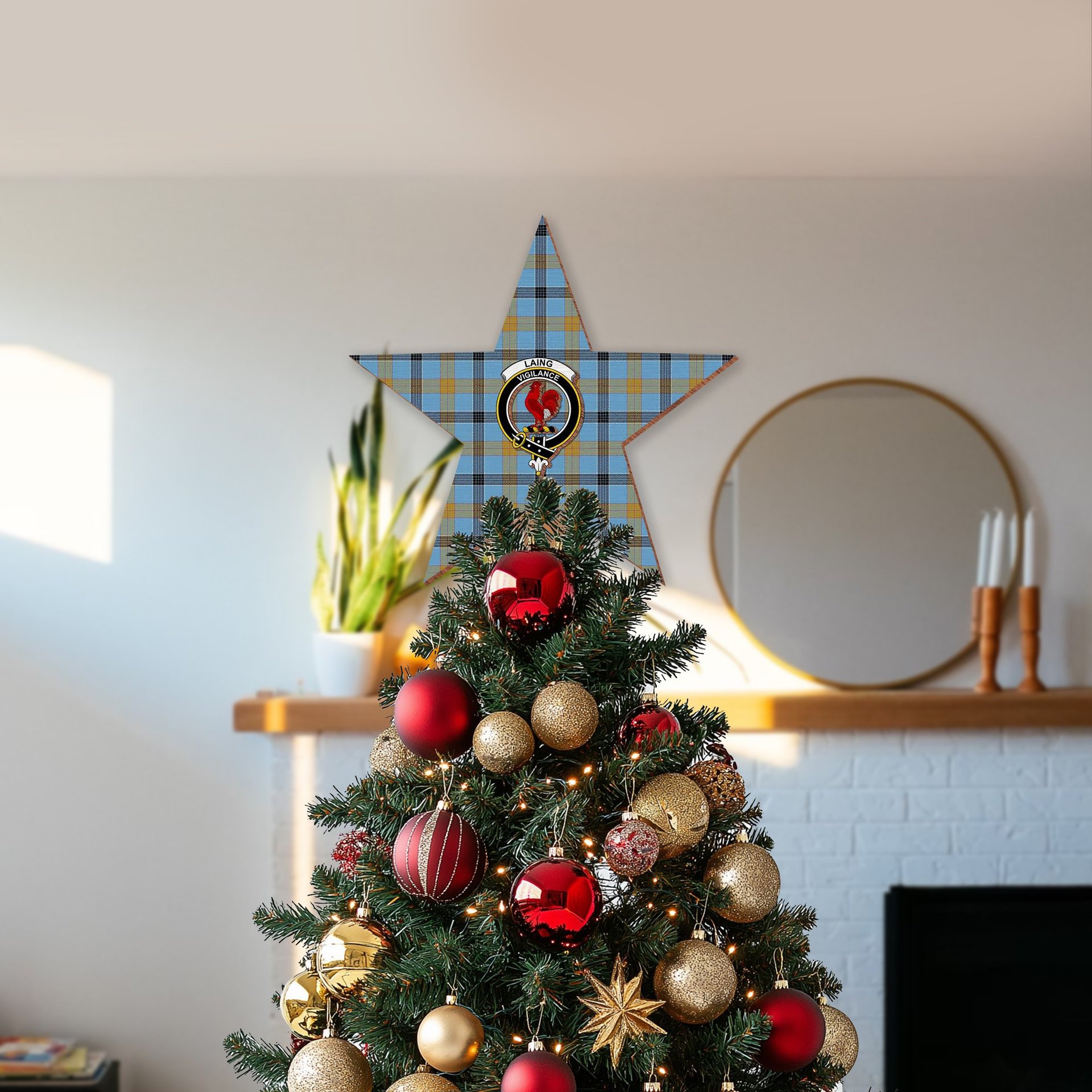 ScotsTee Shop Scottish Laing Ancient Crest Tartan Wooden Christmas Tree Topper