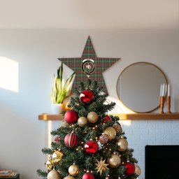 ScotsTee Shop Scottish Shaw Green Modern Crest Tartan Wooden Christmas Tree Topper