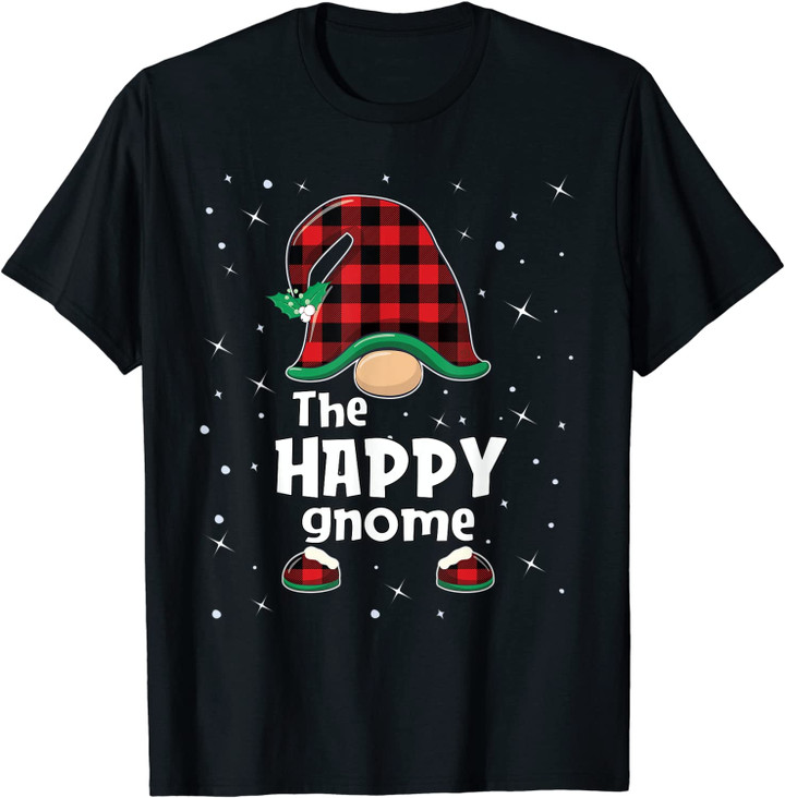 Happy Gnome Buffalo Plaid Matching Christmas Gift Pajama T-Shirt