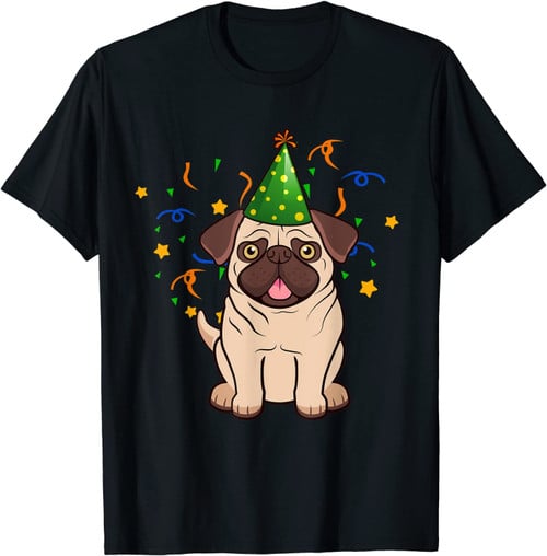 Cute Pug Puppy Dog Birthday Party Celebration For Dog Lovers T-Shirt