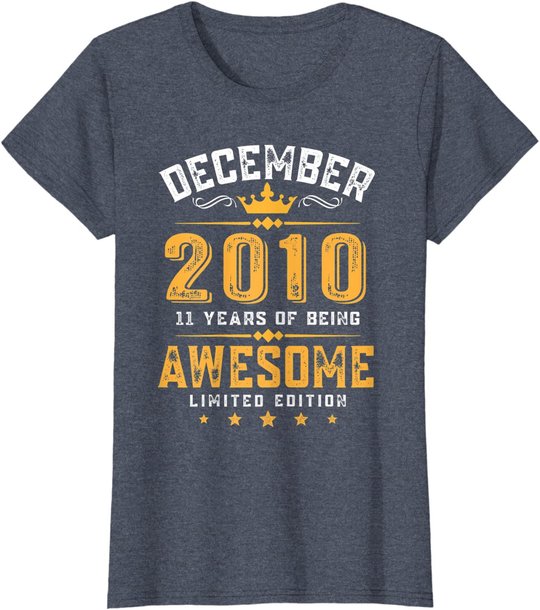 11th Birthday Gift 11 Year Old Awesome Since December 2010 T-Shirt