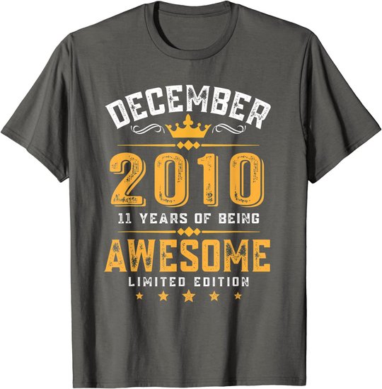 11th Birthday Gift 11 Year Old Awesome Since December 2010 T-Shirt