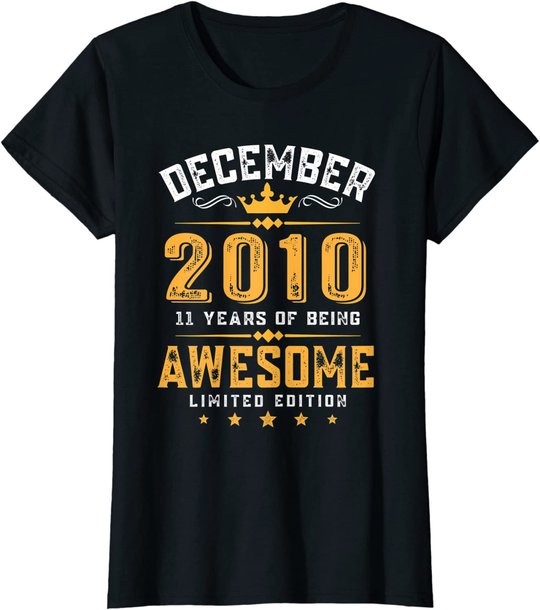 11th Birthday Gift 11 Year Old Awesome Since December 2010 T-Shirt