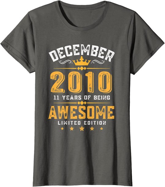 11th Birthday Gift 11 Year Old Awesome Since December 2010 T-Shirt