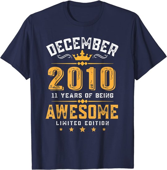 11th Birthday Gift 11 Year Old Awesome Since December 2010 T-Shirt