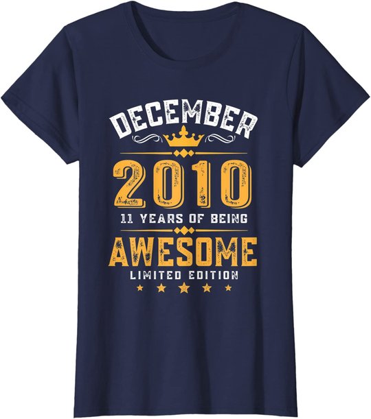 11th Birthday Gift 11 Year Old Awesome Since December 2010 T-Shirt