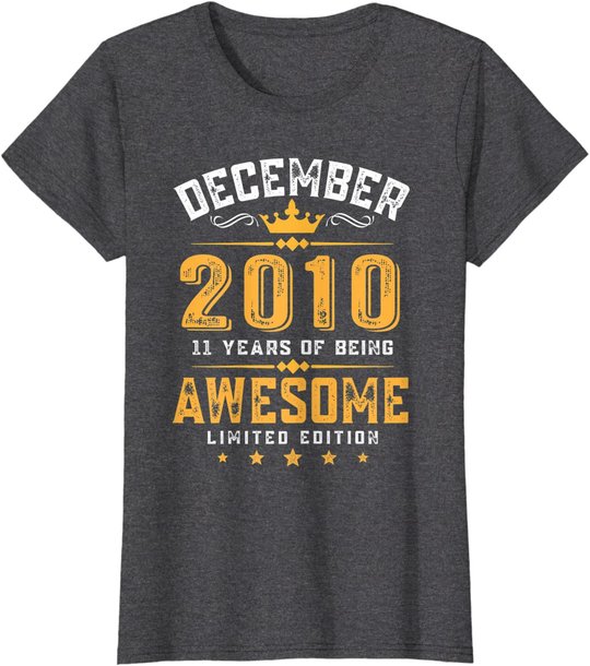 11th Birthday Gift 11 Year Old Awesome Since December 2010 T-Shirt