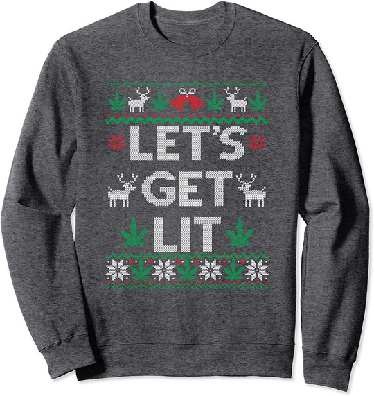Let's Get Lit Funny Christmas Drinking T-Shirt Xmas Lights Sweatshirt