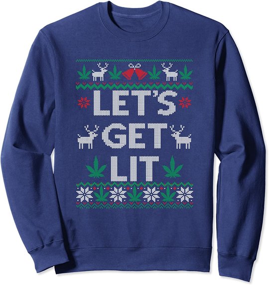 Let's Get Lit Funny Christmas Drinking T-Shirt Xmas Lights Sweatshirt