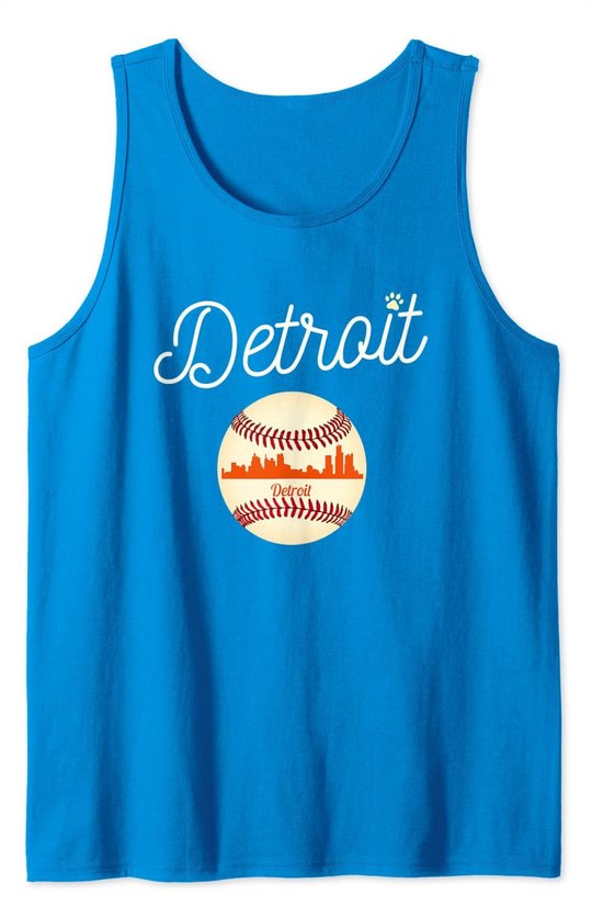 Distressed Tiger Mascot Tshirt Detroit Baseball Skyline Tank Top