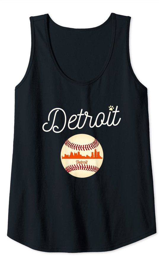 Distressed Tiger Mascot Tshirt Detroit Baseball Skyline Tank Top
