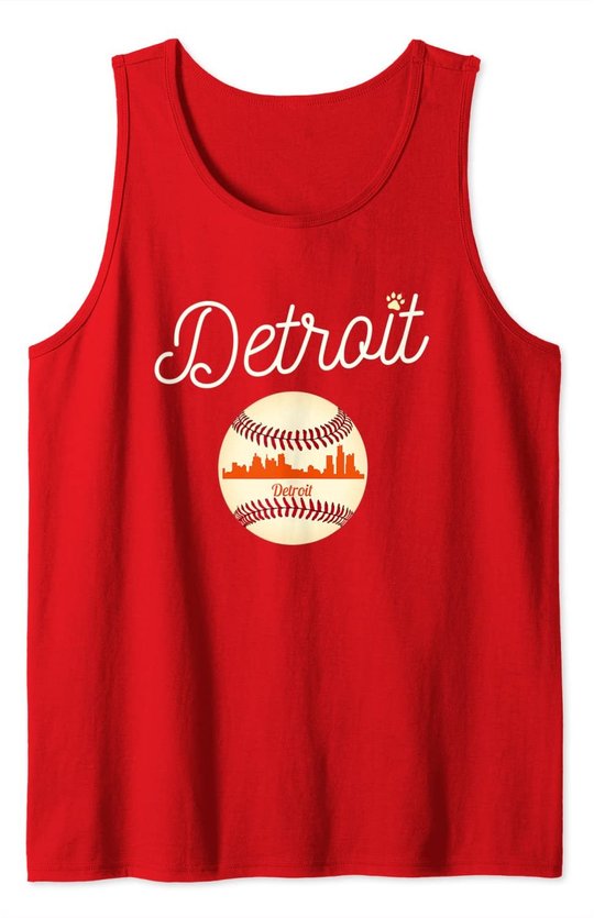 Distressed Tiger Mascot Tshirt Detroit Baseball Skyline Tank Top