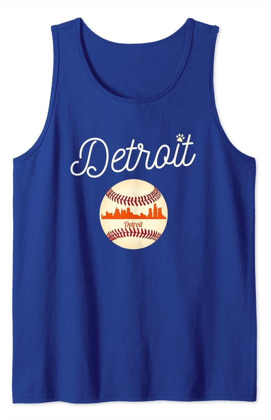 Distressed Tiger Mascot Tshirt Detroit Baseball Skyline Tank Top
