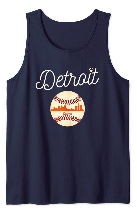 Distressed Tiger Mascot Tshirt Detroit Baseball Skyline Tank Top