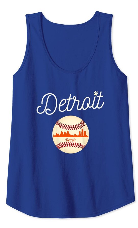 Distressed Tiger Mascot Tshirt Detroit Baseball Skyline Tank Top