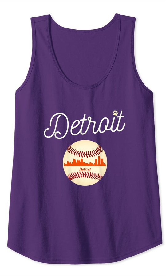 Distressed Tiger Mascot Tshirt Detroit Baseball Skyline Tank Top