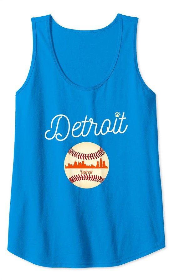 Distressed Tiger Mascot Tshirt Detroit Baseball Skyline Tank Top
