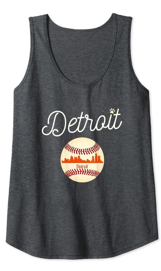 Distressed Tiger Mascot Tshirt Detroit Baseball Skyline Tank Top