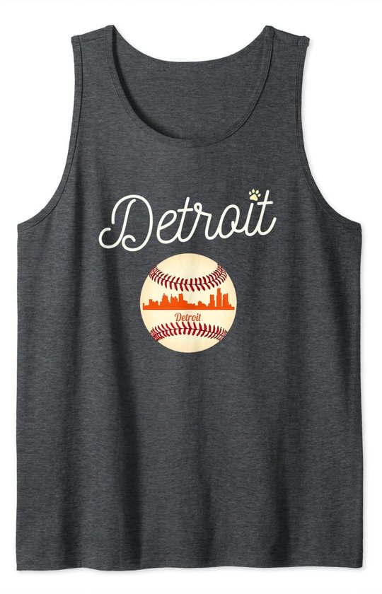 Distressed Tiger Mascot Tshirt Detroit Baseball Skyline Tank Top