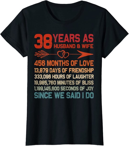 38 Years as Husband & Wife 38th Anniversary Gift for Couple T-Shirt