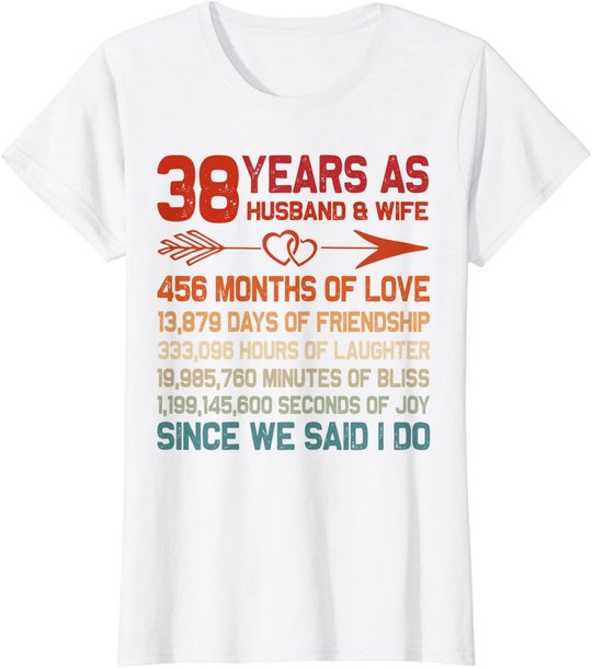 38 Years as Husband & Wife 38th Anniversary Gift for Couple T-Shirt