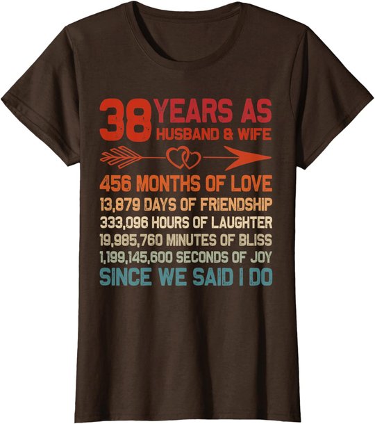 38 Years as Husband & Wife 38th Anniversary Gift for Couple T-Shirt