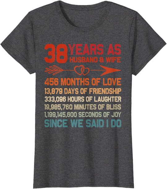 38 Years as Husband & Wife 38th Anniversary Gift for Couple T-Shirt