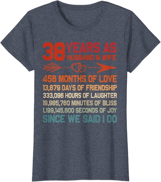 38 Years as Husband & Wife 38th Anniversary Gift for Couple T-Shirt