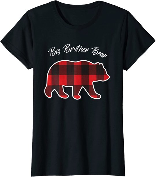 Big Brother Bear Matching Family Christmas Red Plaid Pajama T-Shirt