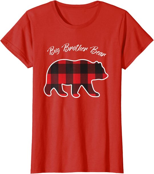 Big Brother Bear Matching Family Christmas Red Plaid Pajama T-Shirt