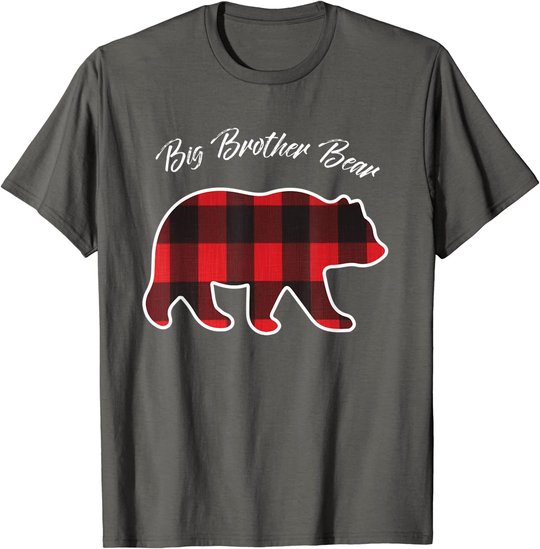 Big Brother Bear Matching Family Christmas Red Plaid Pajama T-Shirt