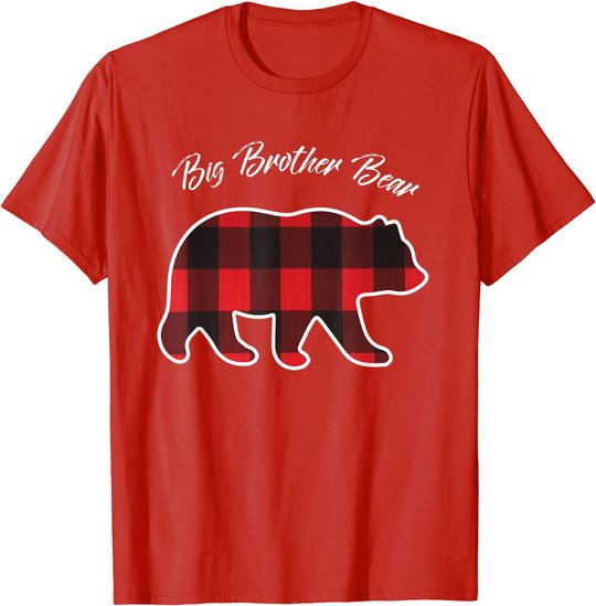 Big Brother Bear Matching Family Christmas Red Plaid Pajama T-Shirt