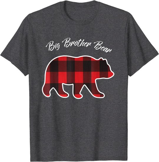 Big Brother Bear Matching Family Christmas Red Plaid Pajama T-Shirt