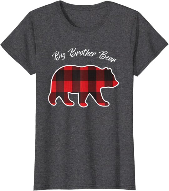 Big Brother Bear Matching Family Christmas Red Plaid Pajama T-Shirt