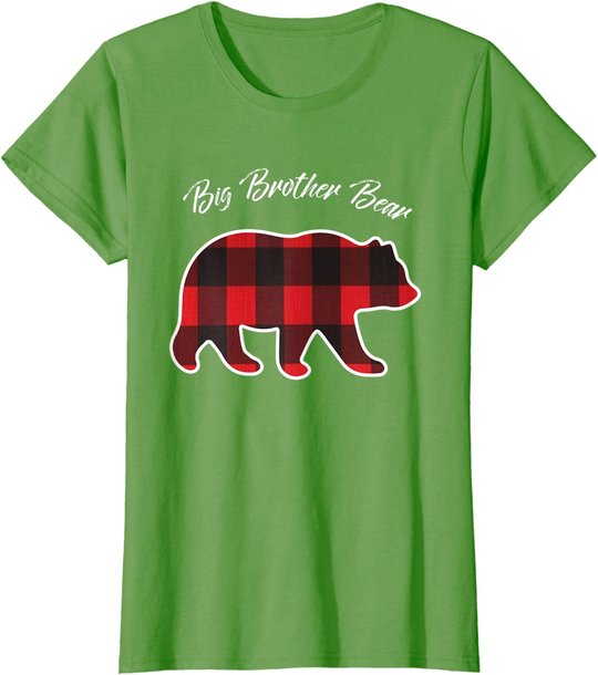 Big Brother Bear Matching Family Christmas Red Plaid Pajama T-Shirt