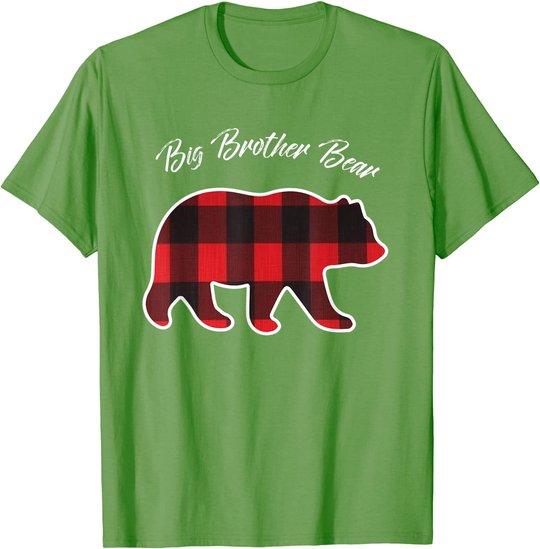 Big Brother Bear Matching Family Christmas Red Plaid Pajama T-Shirt
