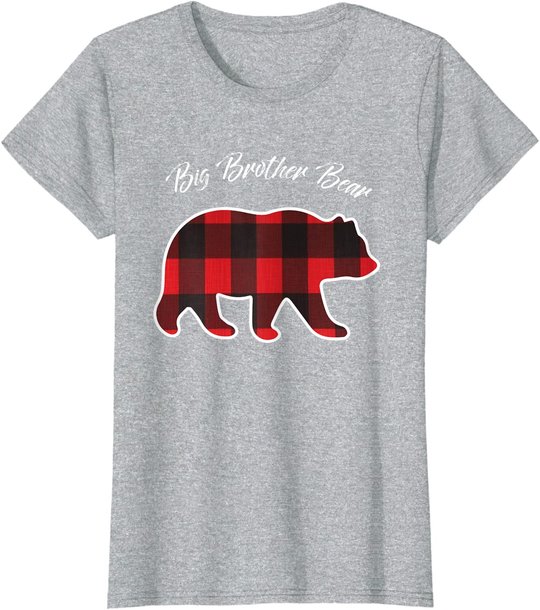 Big Brother Bear Matching Family Christmas Red Plaid Pajama T-Shirt
