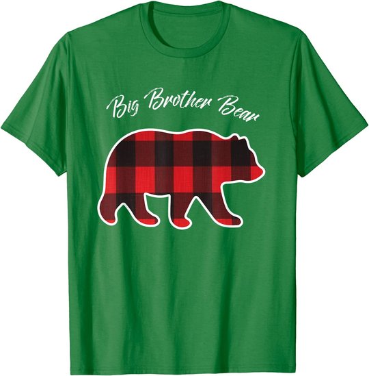 Big Brother Bear Matching Family Christmas Red Plaid Pajama T-Shirt