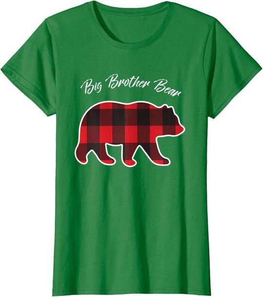 Big Brother Bear Matching Family Christmas Red Plaid Pajama T-Shirt