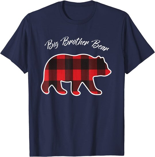 Big Brother Bear Matching Family Christmas Red Plaid Pajama T-Shirt