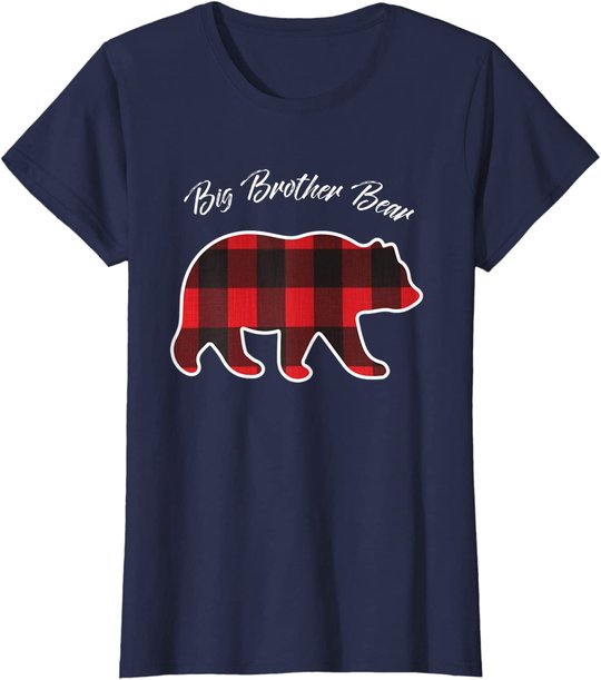 Big Brother Bear Matching Family Christmas Red Plaid Pajama T-Shirt