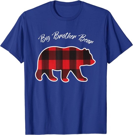 Big Brother Bear Matching Family Christmas Red Plaid Pajama T-Shirt